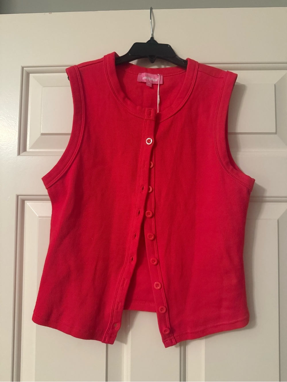 Edikted Bright Red Ribbed Button-Down Tank